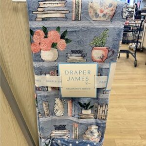 Draper James Blue Toss Blanket with Floral, Pottery & Bookshelf Print